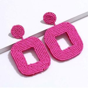 Bead Earrings Square Hot Pink Drop Earrings Pierced New